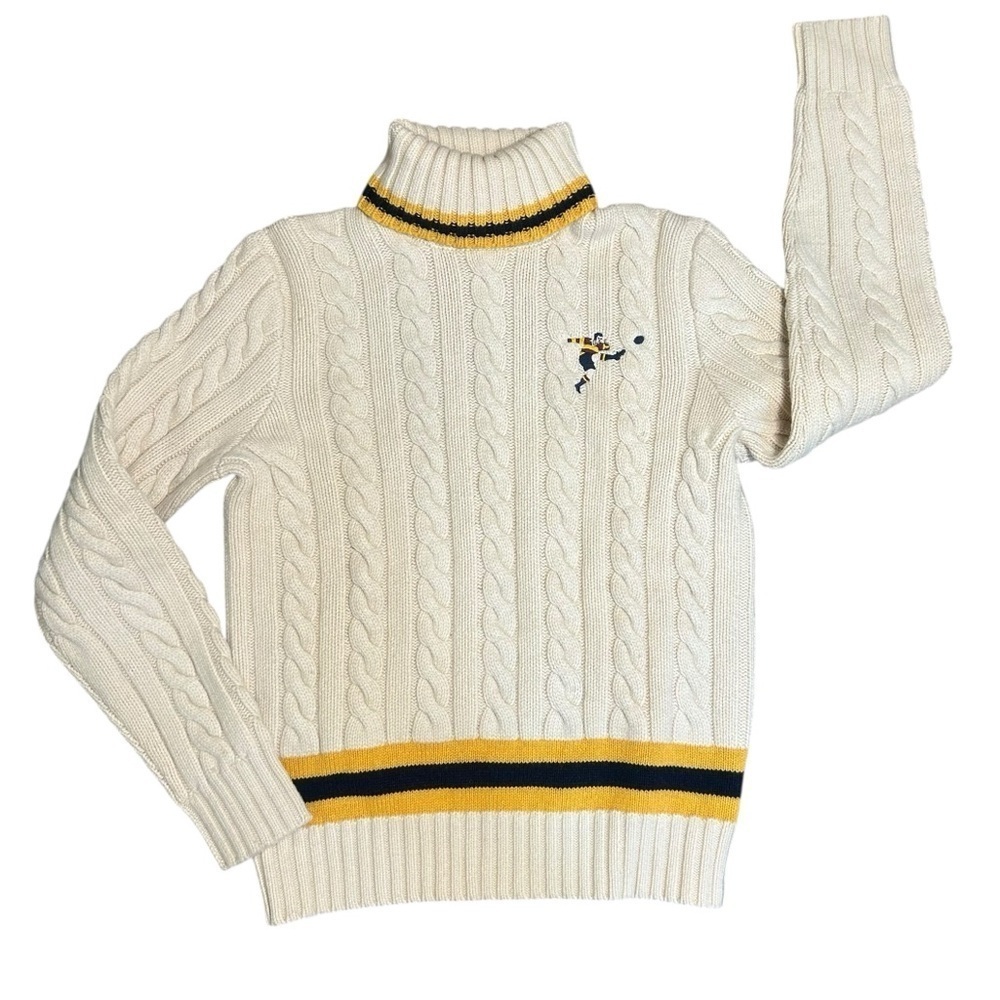 Ralph Lauren Rugby Women Vtg Wool Linen Turtleneck Sweater Cable Knit Medium
